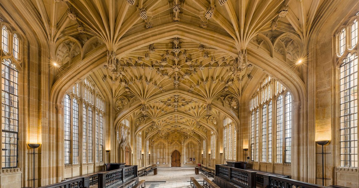 The Divinity School of the Bodleian Library beneath its carved stone vault